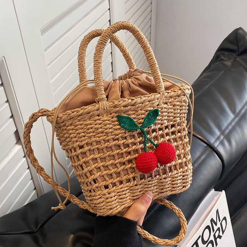 Damen Jute-Tasche mit verspieltem Kirschmuster und handgefertigten Details Nord Taschen