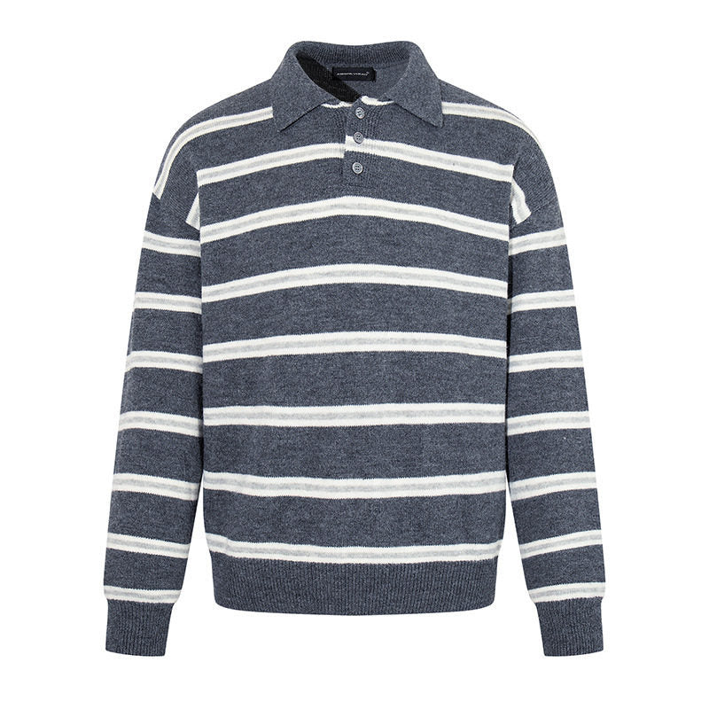 Herren Strick-Poloshirt mit Streifenmuster, Polokragen und Knopfleiste Nord Taschen
