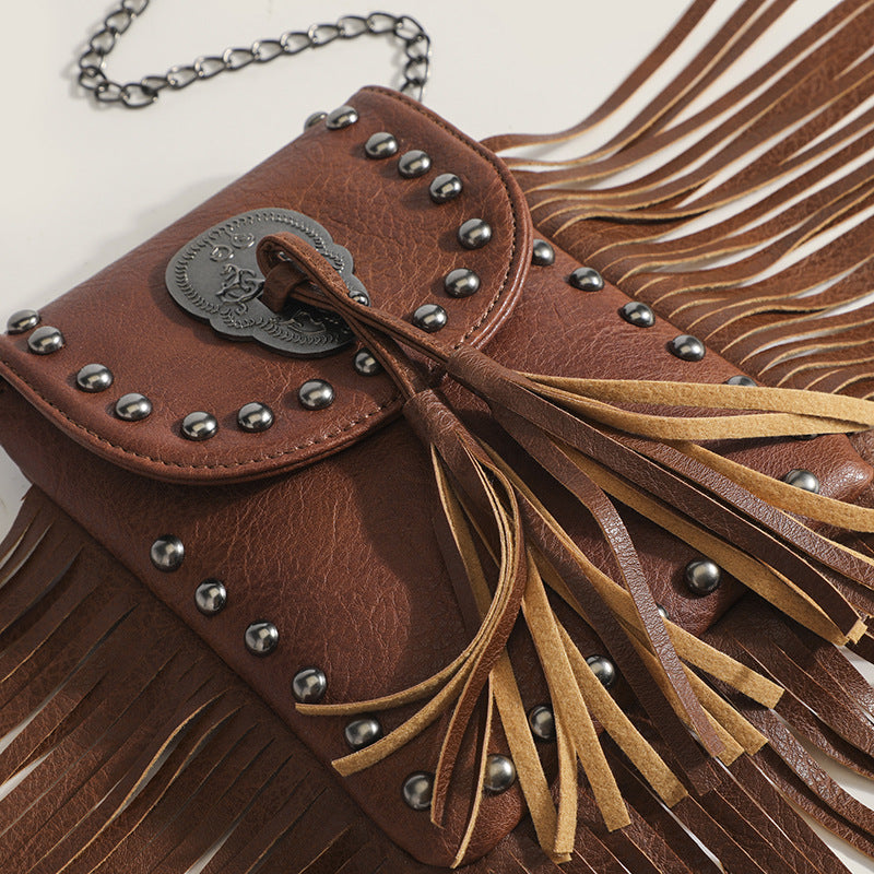 Damen Vintage Umhängetasche mit fransenbesetztem Design Nord Taschen