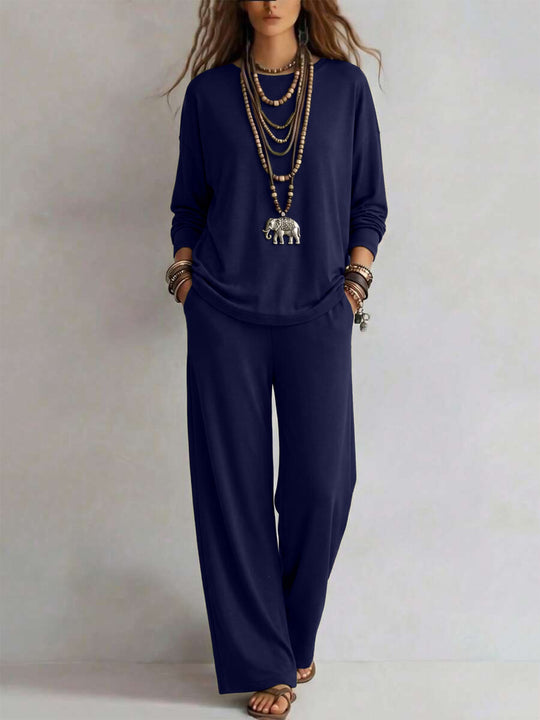 Damen Loungewear-Set mit weitem Bund und Oversize-Langarmshirt Nord Taschen