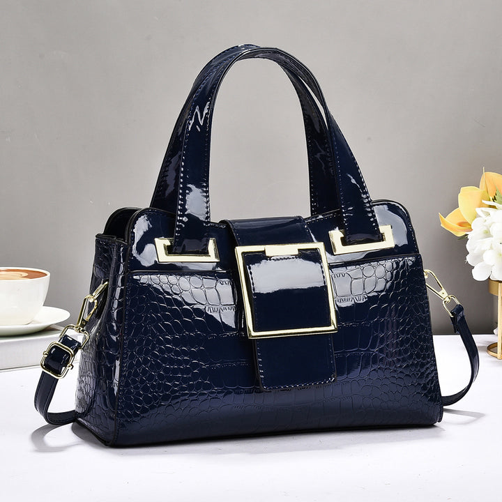 Damen Handtasche mit glänzender Krokodilprägung und eleganter Schnalle Nord Taschen