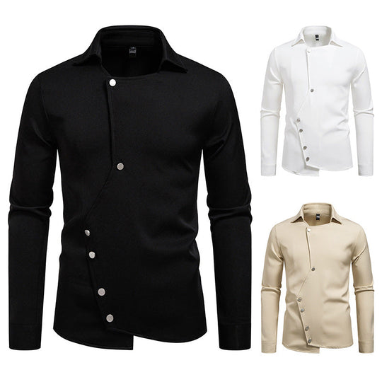 Herren modisches, asymmetrisches Hemd mit einzigartigen Knopfdetails Nord Taschen