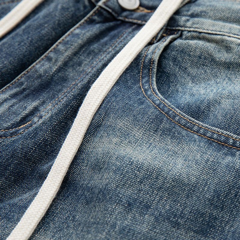 Damen Weite Cropped-Jeans mit hohem Bund, gesteppten Knie-Panels und Kordelzugbund Nord Taschen