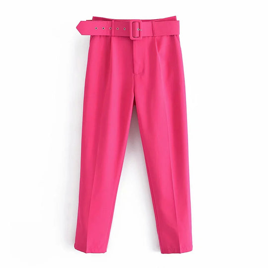 Damen Hochtaillierte Tailored-Hose mit Bundfalten und Stoffgürtel Nord Taschen