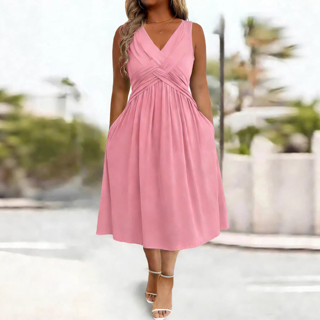 Damen Sommerkleid mit tiefem V-Ausschnitt und Seitentaschen