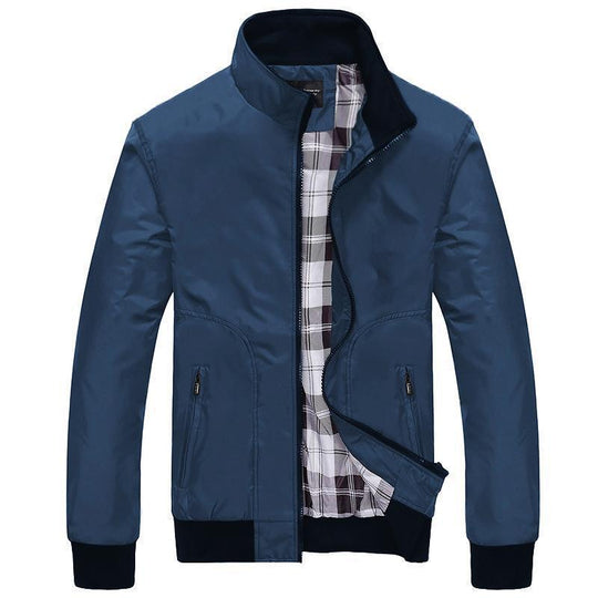 Herren leichter Nylon-Bomber mit kariertem Innenfutter, hohem Stehkragen und Reißverschlusstaschen Nord Taschen