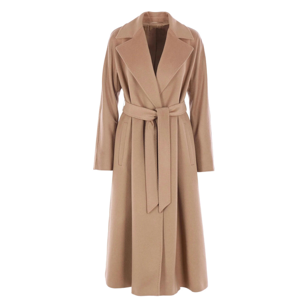Damen Eleganter Wickelmantel aus Wollmix mit breitem Revers und Taillengürtel Nord Taschen