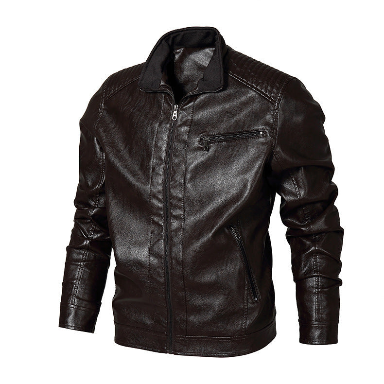Herren schmal geschnittenes Kunstleder-Blouson mit hochschließendem Stehkragen und Schultersteppung Nord Taschen