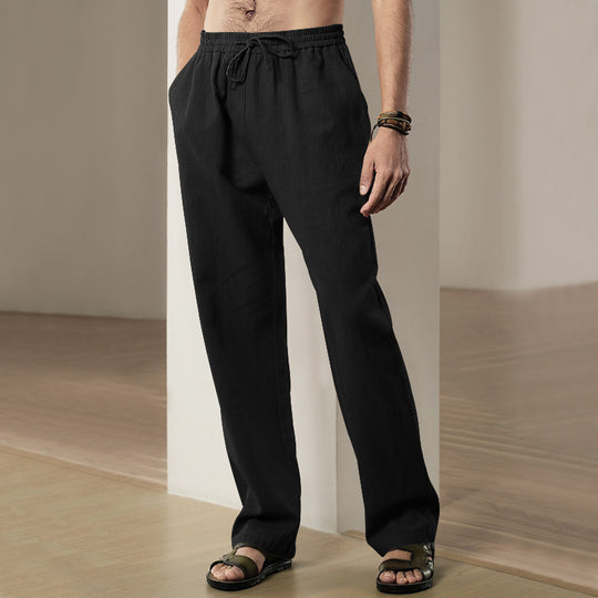 Herren Locker geschnittene Leinenhose mit Kordelzug und geradem Bein Nord Taschen
