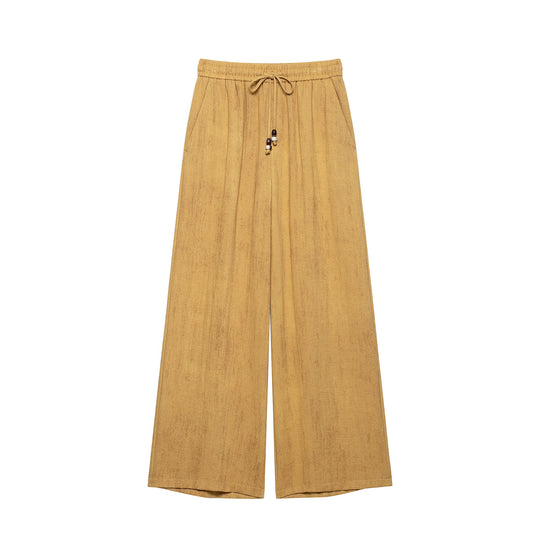 Damen Weite Culotte-Hose in Leinenoptik mit Gummibund und Zierkordel Nord Taschen
