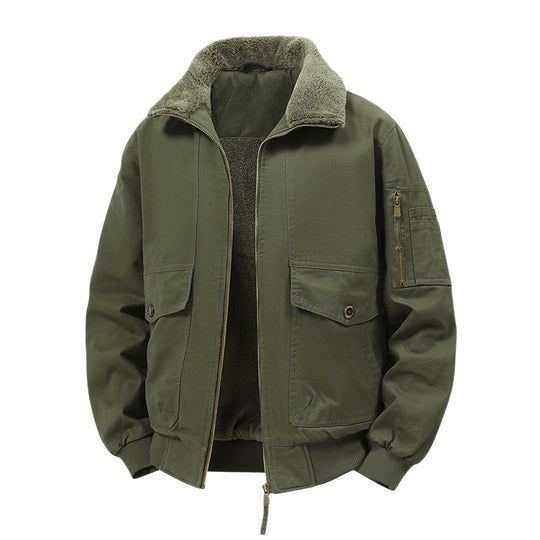 Herren Militärisch inspirierte Thermo-Bomberjacke mit Teddy‑Futter, Ärmeltasche und Druckknopf‑Klappentaschen Nord Taschen