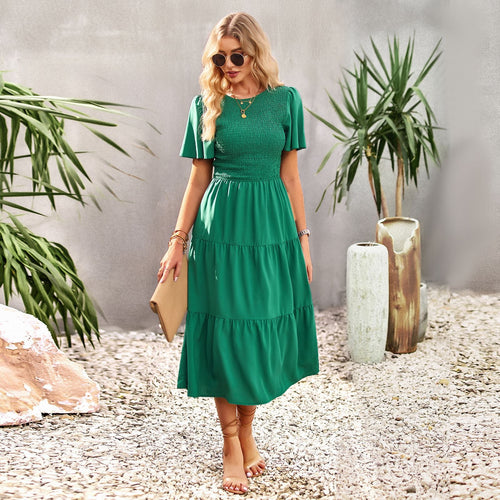 Damen Midikleid mit schwingendem Rüschensaum und elastischem Oberteil Nord Taschen