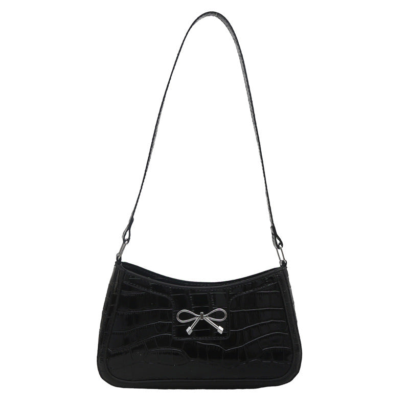 Damen elegante Handtasche mit Krokodilprägung und Schleifendetail Nord Taschen