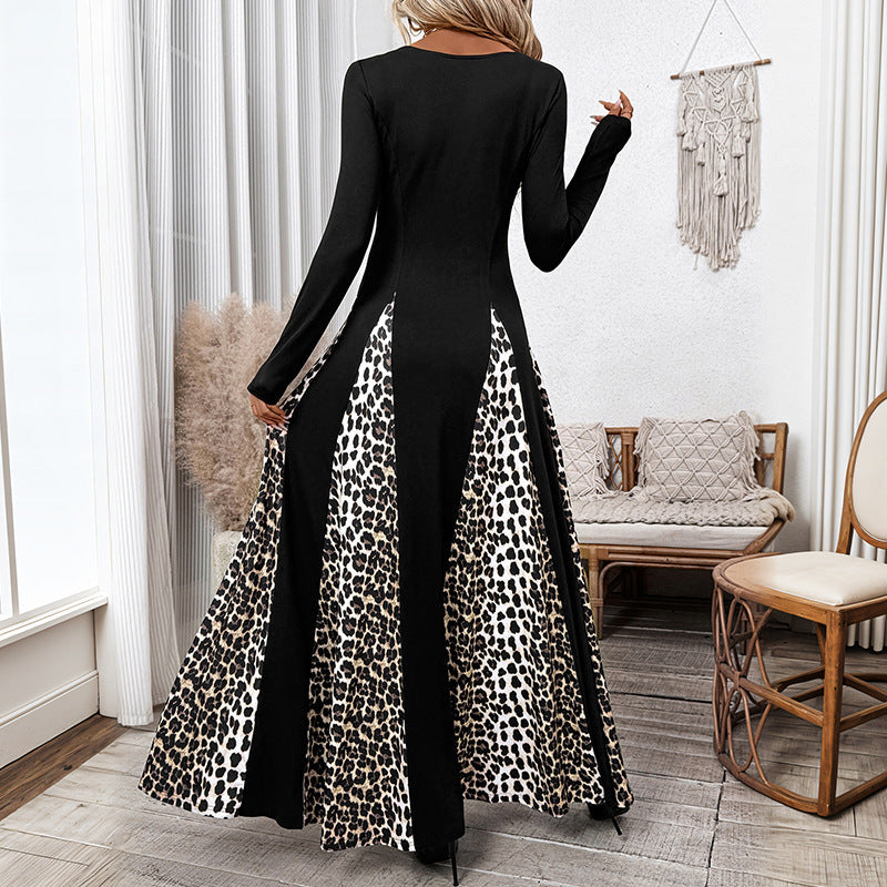 Damen Maxikleid mit Paneeloptik und kontrastierenden Leopard‑Print‑Einsätzen Nord Taschen