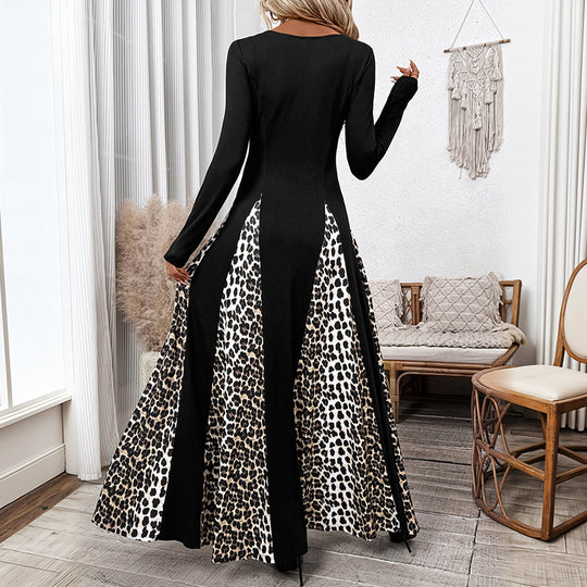 Damen Maxikleid mit Paneeloptik und kontrastierenden Leopard‑Print‑Einsätzen Nord Taschen