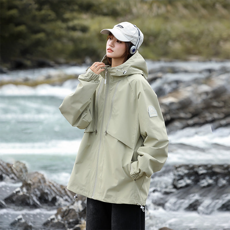 Damen Leichte Wasserabweisende Oversized Funktions-Outdoorjacke mit Kapuze Nord Taschen