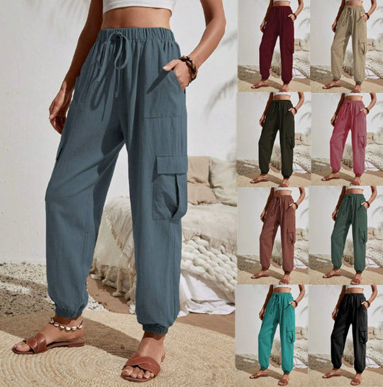 Damen Leichte Cargo-Jogginghose mit Tunnelzug, Gummibund und elastischen Bündchen Nord Taschen