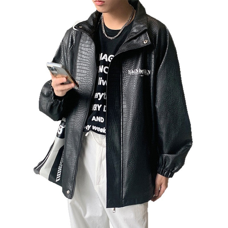 Herren Oversized Kunstlederjacke mit Krokodilprägung und Rückenlogo Nord Taschen