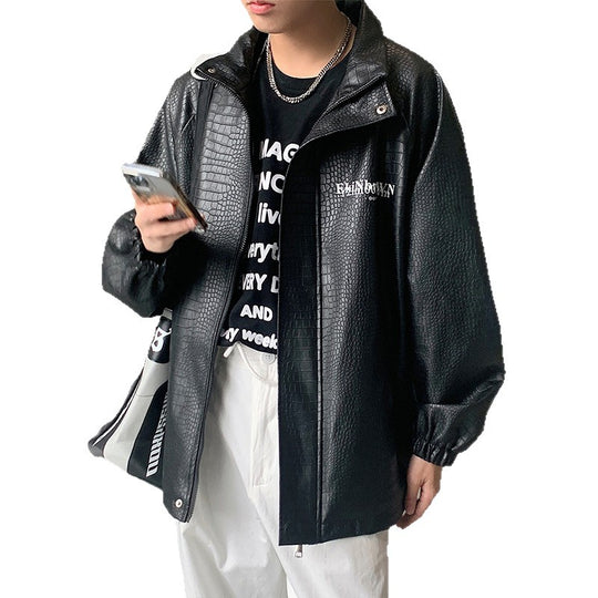 Herren Oversized Kunstlederjacke mit Krokodilprägung und Rückenlogo Nord Taschen