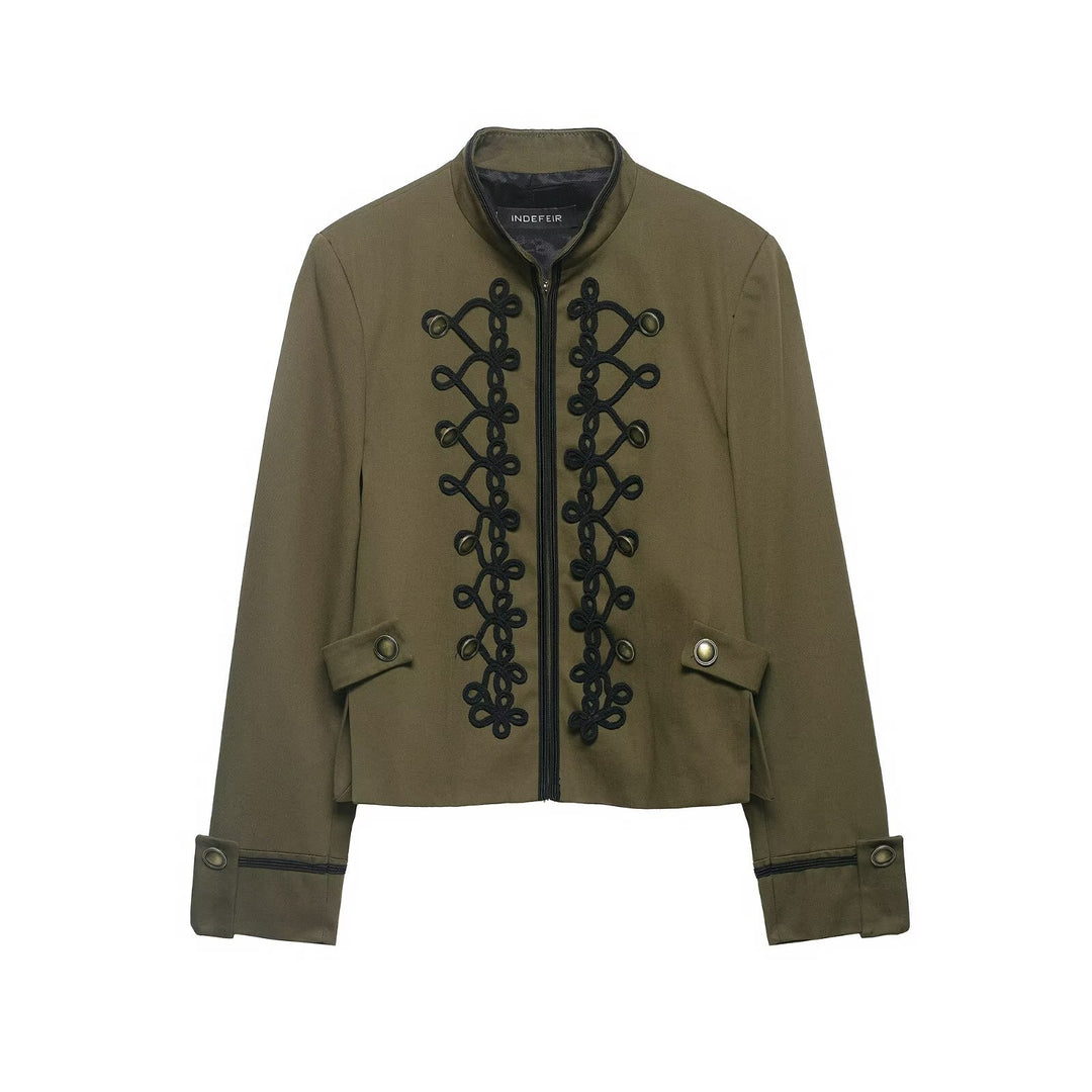 Damen Cropped-Militärjacke mit Stehkragen und dekorativer Kordelapplikation Nord Taschen
