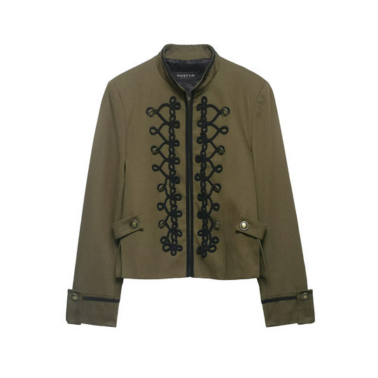 Damen Cropped-Militärjacke mit Stehkragen und dekorativer Kordelapplikation Nord Taschen