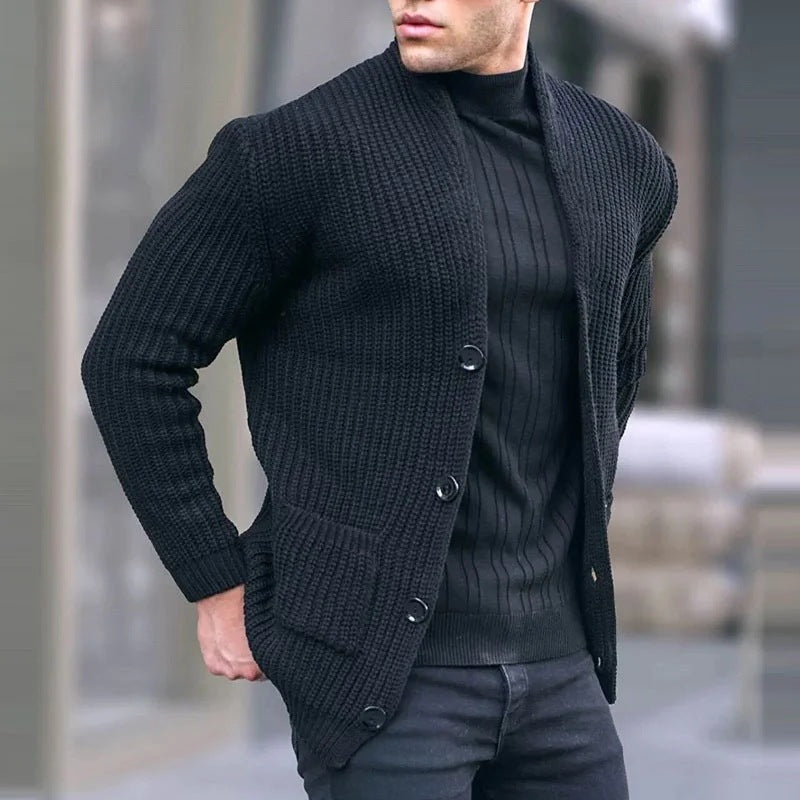 Herren Grobstrick-Cardigan mit Schalkragen und aufgesetzten Taschen Nord Taschen