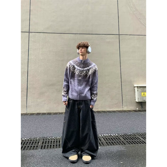 Damen Kurz geschnittene Norweger-Strickjacke mit durchgehendem Reißverschluss und Rundkragen Nord Taschen