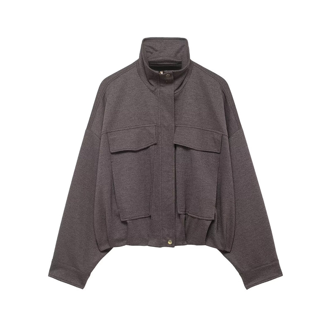Damen Zweiteiliges Set aus Cropped-Boxy-Jacke mit Stehkragen und hochtaillierter weiter Hose Nord Taschen