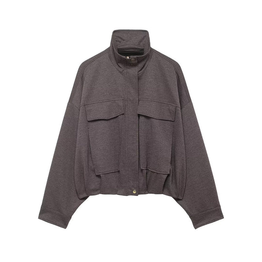 Damen Zweiteiliges Set aus Cropped-Boxy-Jacke mit Stehkragen und hochtaillierter weiter Hose Nord Taschen