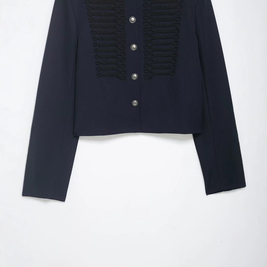 Damen Kurze Military Jacke mit Stehkragen, Zierkordeln und Metallknopfleiste Nord Taschen