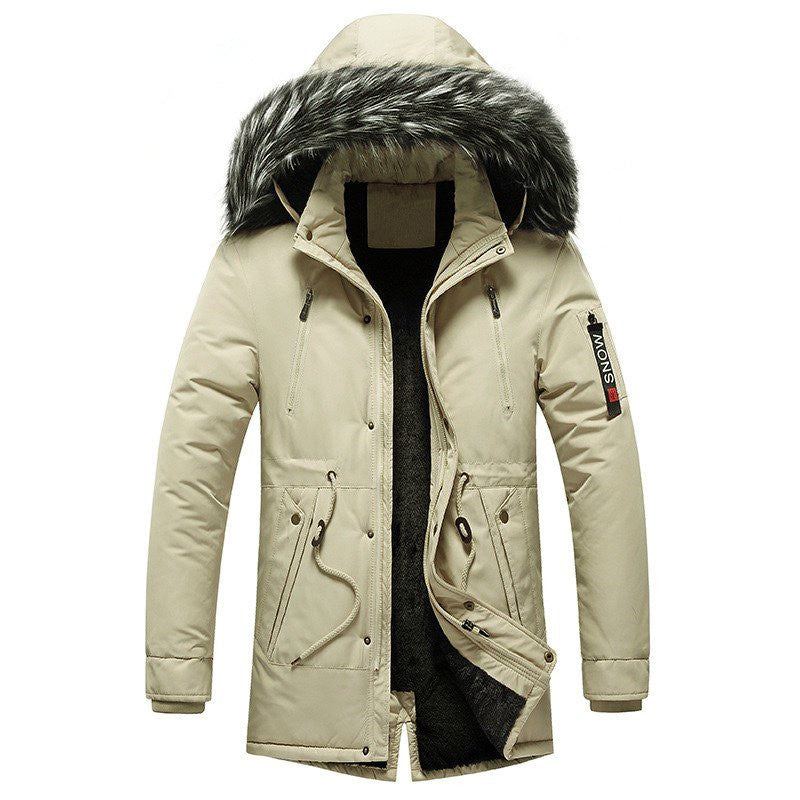 Herren Winterparka mit Kunstfellkapuze, gefütterter Thermo-Mantel mit Kordelzug Nord Taschen