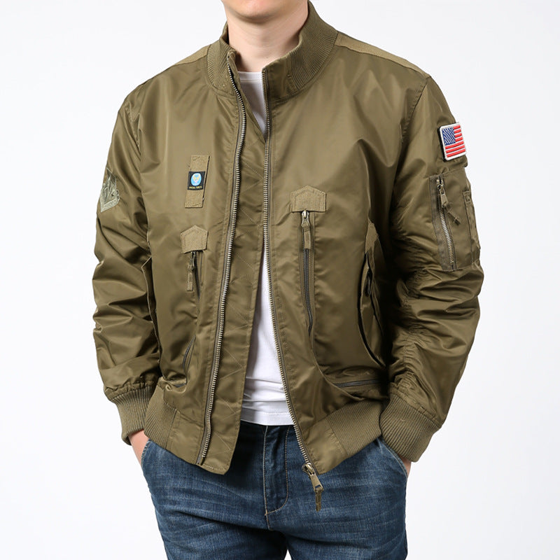 Herren Nylon-Bomberjacke im Pilotencut mit Mehrfach-Zip-Taschen und Ärmelorganizer Nord Taschen