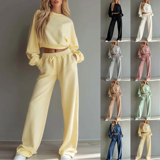 Damen Weiches Lounge-Set mit kurzem Sweatshirt und weiter Jogginghose Nord Taschen