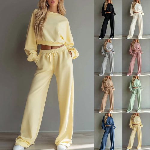 Damen Weiches Lounge-Set mit kurzem Sweatshirt und weiter Jogginghose Nord Taschen