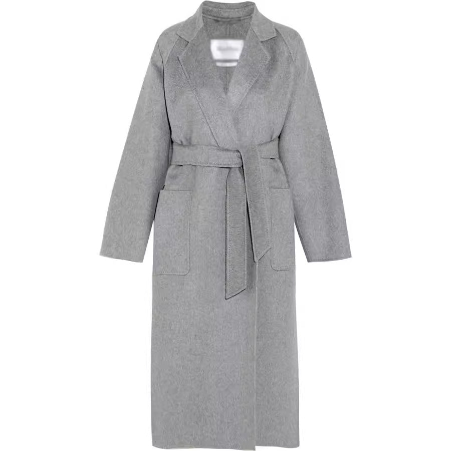 Damen Bodenlanger Offener Wollmix‑Mantel mit entspanntem Revers und fließendem Fall Nord Taschen