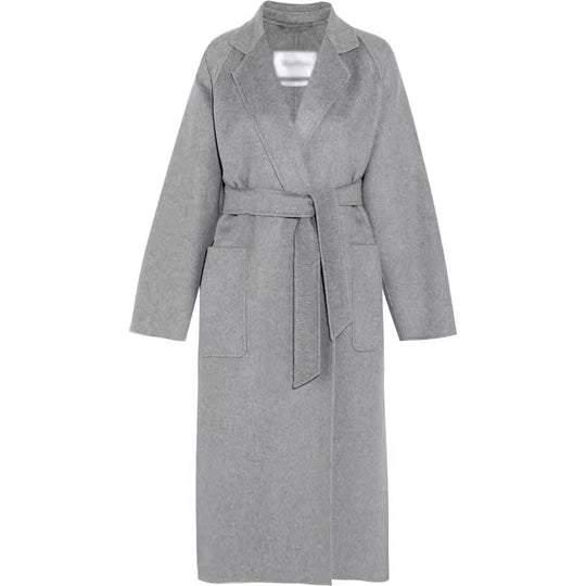 Damen Bodenlanger Offener Wollmix‑Mantel mit entspanntem Revers und fließendem Fall Nord Taschen