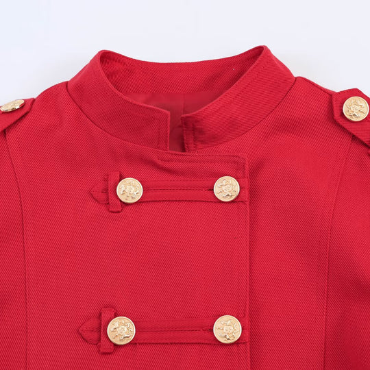 Damen Kurz geschnittene Militärjacke mit Stehkragen und Zierknopfleiste Nord Taschen