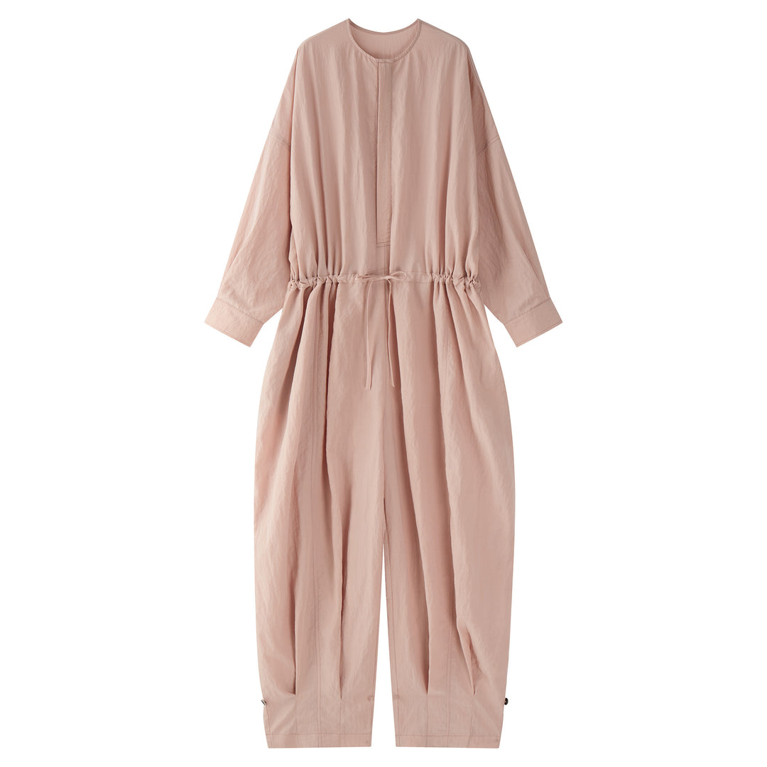 Damen Weites Baumwoll‑Mix Jumpsuit mit Tunnelzug und Ballonärmeln Nord Taschen