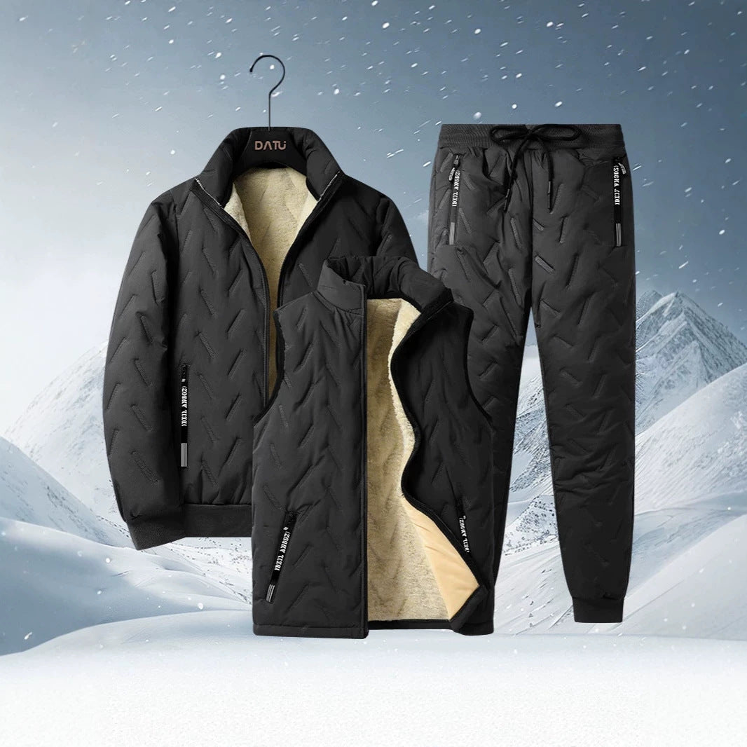 Herren dreiteiliges Thermo-Fleecegefüttertes Freizeit- und Outdoor-Set mit gesteppter Jacke Weste und Jogginghose Nord Taschen