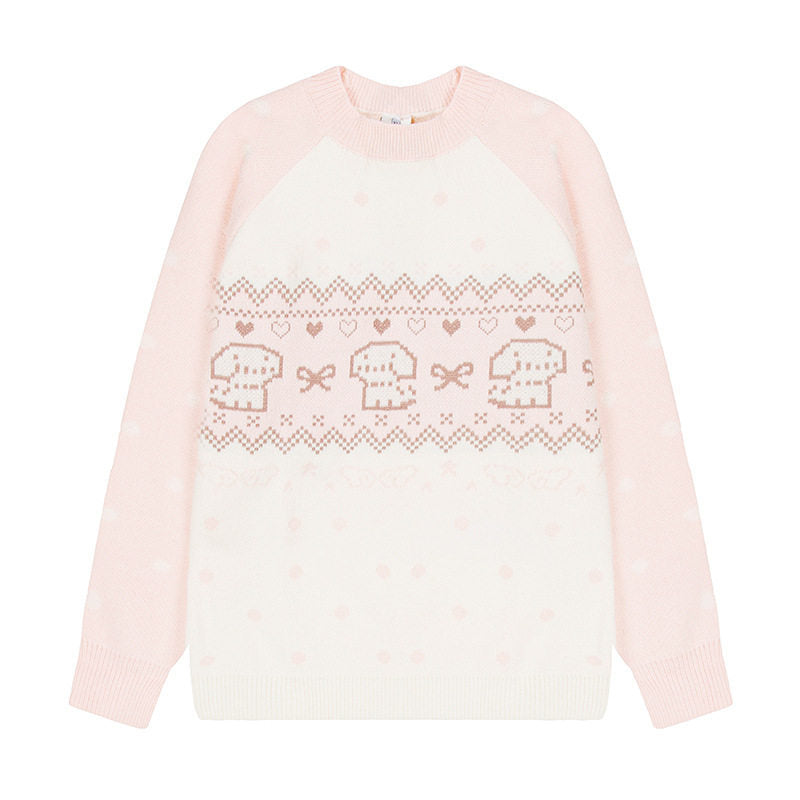 Damen Strickpullover mit Norwegermuster, Raglanärmeln und Rundhalsausschnitt Nord Taschen