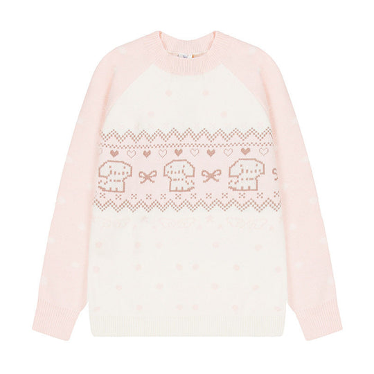 Damen Strickpullover mit Norwegermuster, Raglanärmeln und Rundhalsausschnitt Nord Taschen
