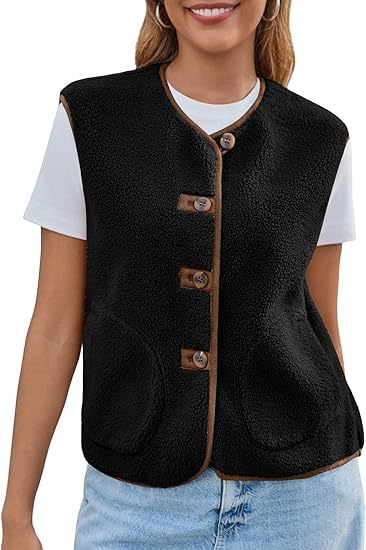 Damen Teddy-Fleece-Weste mit Rundhalsausschnitt und Knopfverschluss Nord Taschen