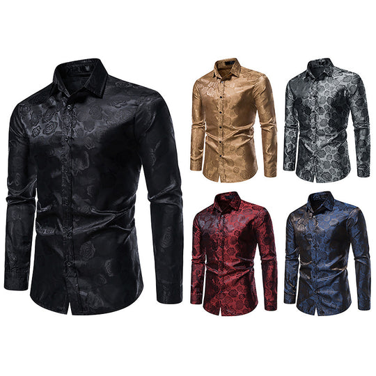 Herren Elegantes Hemd mit floralem Jacquardmuster und Satin-Glanz Nord Taschen
