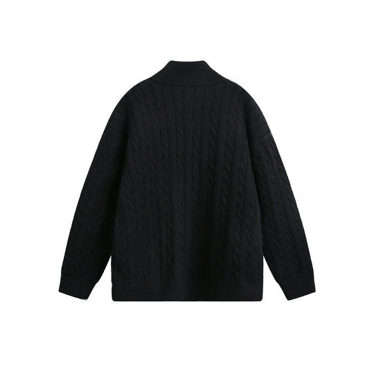 Unisex Grobstrick-Pullover mit Zopfmuster, hohem Stehkragen und Zwei-Wege-Reißverschluss Nord Taschen