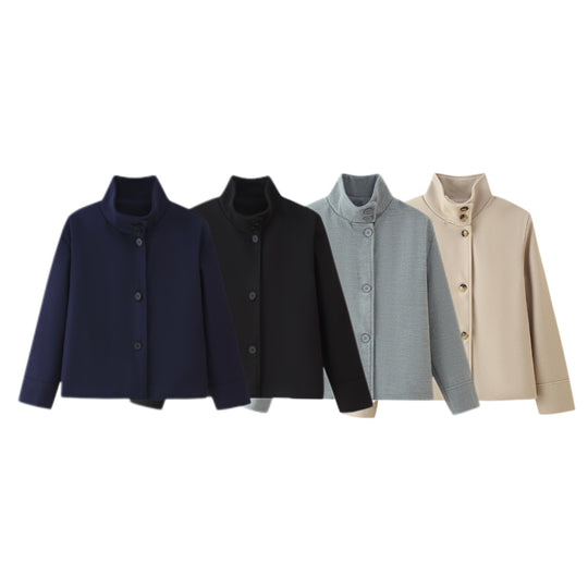 Damen 60+ Boxy‑Kurzjacke mit hohem Stehkragen und verdeckter Knopfleiste Nord Taschen