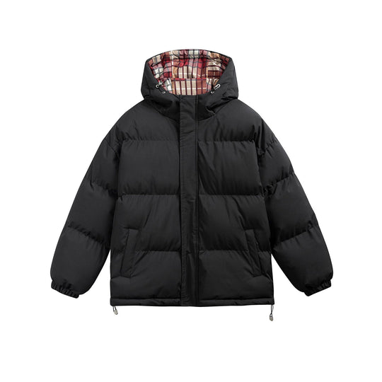 Damen Wattierte Oversize-Steppjacke mit Kapuze, hohem Kragen und karierter Futterverzahnung Nord Taschen