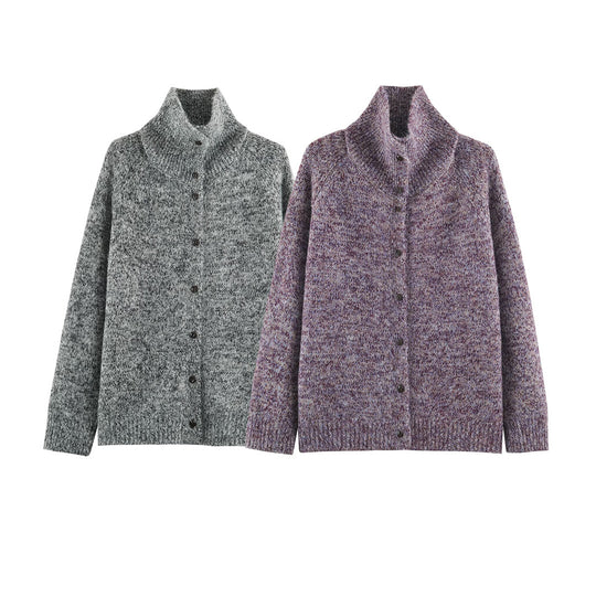 Damen Grobgestrickter Cardigan mit hohem Rollkragen und durchgehender Knopfleiste Nord Taschen