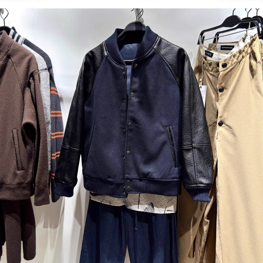 Herren College-Bomberjacke mit Wollkörper und Lederärmeln Nord Taschen