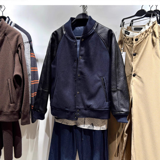 Herren College-Bomberjacke mit Wollkörper und Lederärmeln Nord Taschen