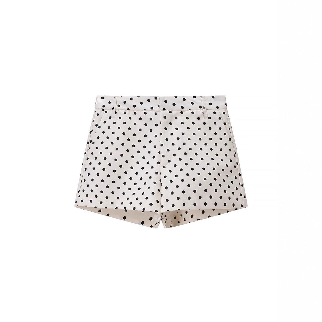 Damen Gepunktetes Satin-Loungewear-Set mit Oversize-Blazer und Kordel-Shorts Nord Taschen